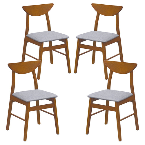4 Upholstered Dining Chairs, Curved Backrest, Rubber Wood, Walnut