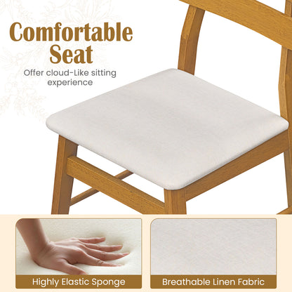 4 Upholstered Dining Chairs, Padded Seat, Wood Legs, Natural