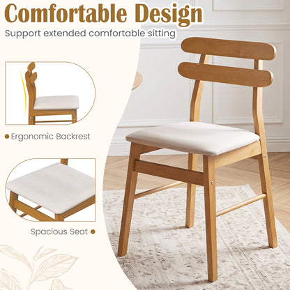 4 Upholstered Dining Chairs, Padded Seat, Wood Legs, Natural