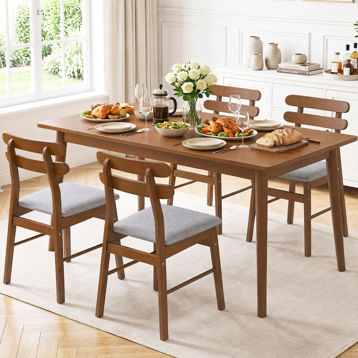 4 Upholstered Dining Chairs, Padded Seat, Solid Wood Legs, Walnut
