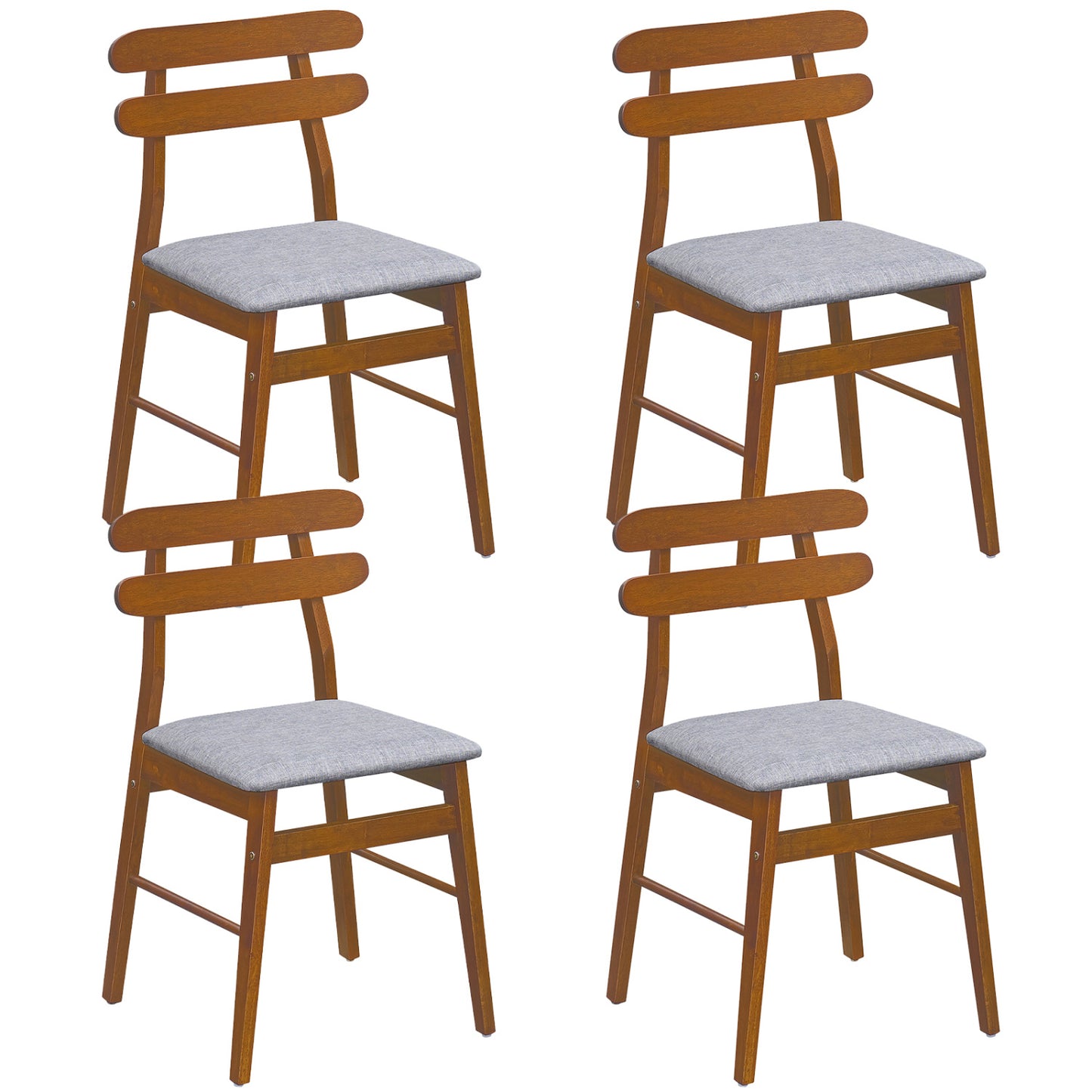 4 Upholstered Dining Chairs, Padded Seat, Solid Wood Legs, Walnut