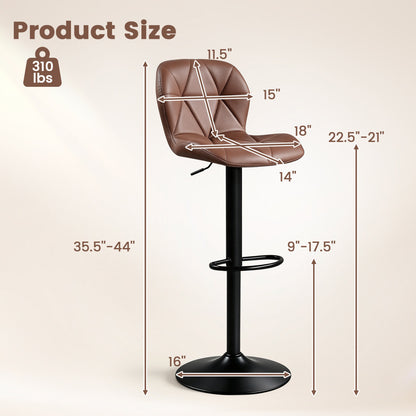 4 Upholstered Swivel Bar Stools, Adjustable Height, Brown
