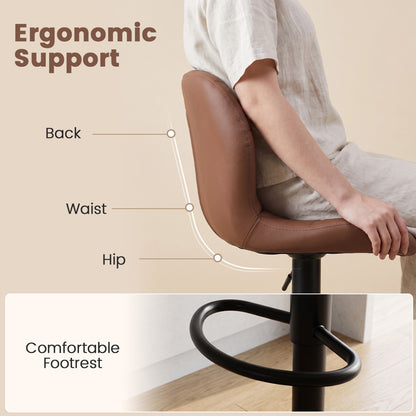 4 Upholstered Swivel Bar Stools, Adjustable Height, Brown