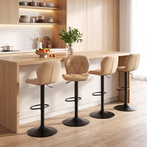 4 Upholstered Swivel Bar Stools, Khaki
