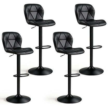 4 Upholstered Swivel Bar Stools, Adjustable, Curved Backs, Black