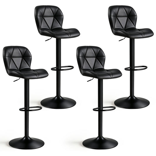 4 Upholstered Swivel Bar Stools, Adjustable, Curved Backs, Black Bar Stools Black at Gallery Canada