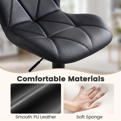 4 Upholstered Swivel Bar Stools, Adjustable, Curved Backs, Black