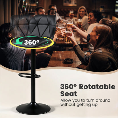 4 Upholstered Swivel Bar Stools, Adjustable, Curved Backs, Black