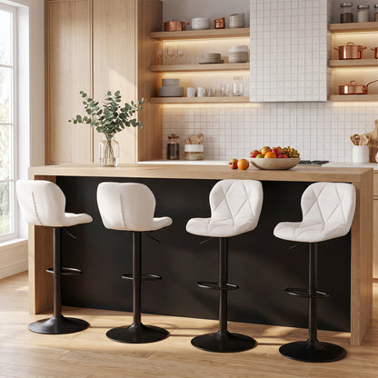 4 Swivel Bar Stools, Adjustable Height, Curved Backs, White