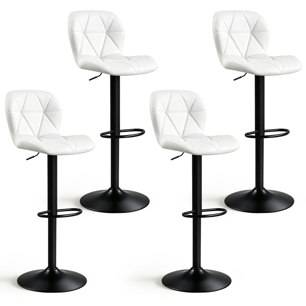 4 Swivel Bar Stools, Adjustable Height, Curved Backs, White