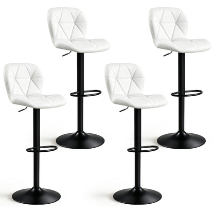 4 Swivel Bar Stools, Adjustable Height, Curved Backs, White