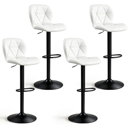 4 Swivel Bar Stools, Adjustable Height, Curved Backs, White