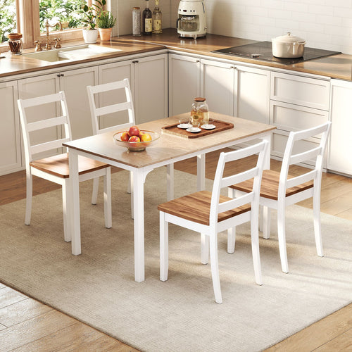 Set of 4 Wood Dining Chairs with Solid Rubber Wood Legs, Rustic Brown