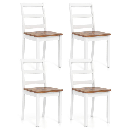 Set of 4 Wood Dining Chairs with Solid Rubber Wood Legs, Rustic Brown