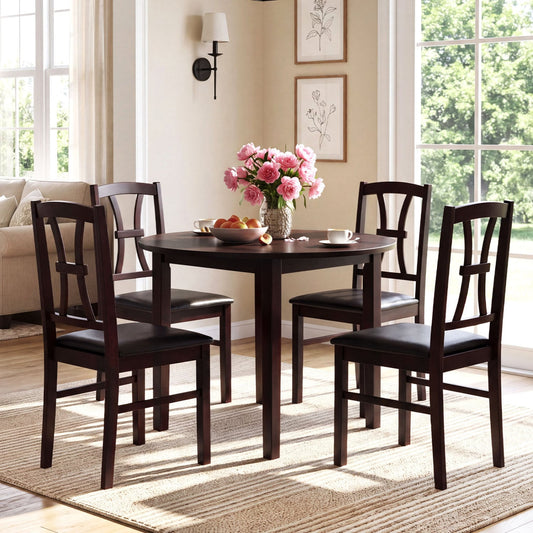 4 Wooden Dining Chairs, Faux Leather Seat, Brown Dining Chairs Brown at Gallery Canada