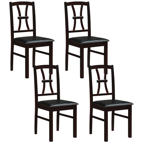 4 Wooden Dining Chairs, Faux Leather Padded Seat, Brown