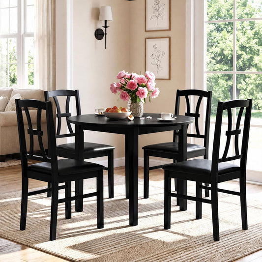 4 Wooden Dining Chairs, Faux Leather Seat, Black Dining Chairs Black at Gallery Canada