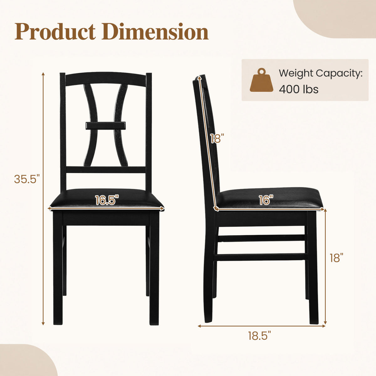 4 Wooden Dining Chairs Faux Leather Seat, Black