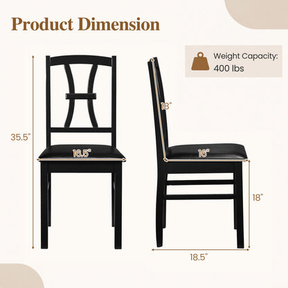 4 Wooden Dining Chairs Faux Leather Seat, Black