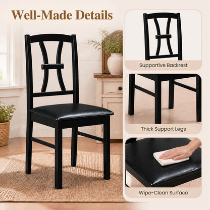 4 Wooden Dining Chairs Faux Leather Seat, Black