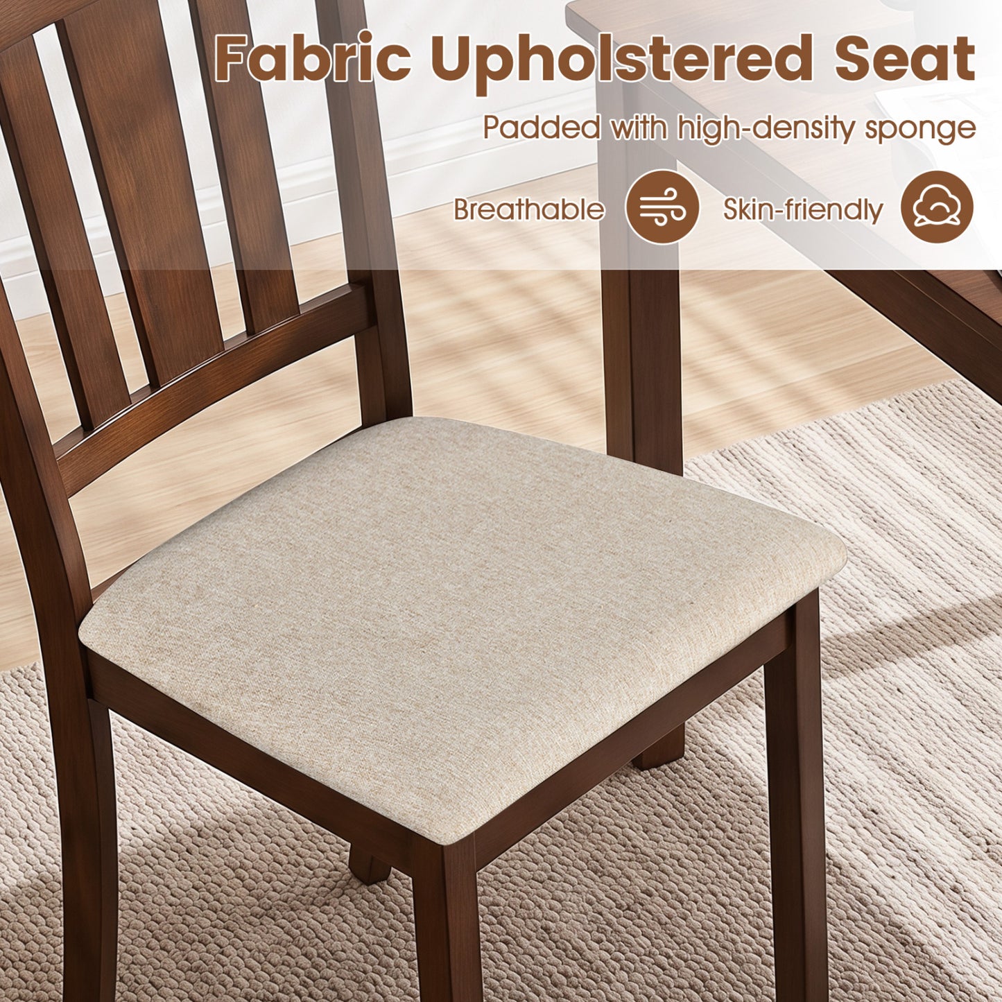 4 Wooden Dining Chairs, Hollow Back, Soft-Padded Cushion, Walnut