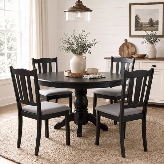 4 Wooden Dining Chairs, Soft Cushion, Black Dining Chairs Black at Gallery Canada