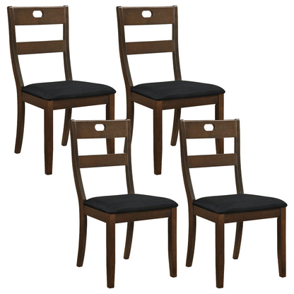 4 Wooden Dining Chairs, Padded Seats, Rubber Wood, Walnut