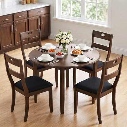 4 Wooden Dining Chairs, Padded Seats, Rubber Wood, Walnut