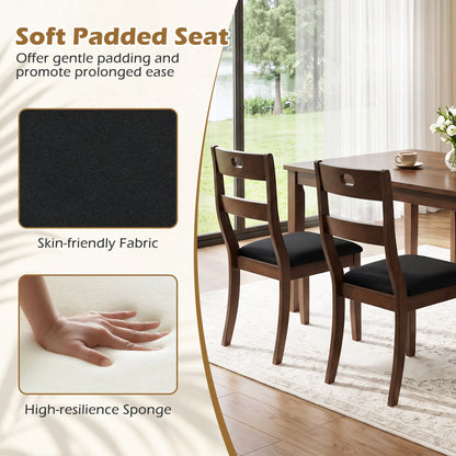 4 Wooden Dining Chairs, Padded Seats, Rubber Wood, Walnut