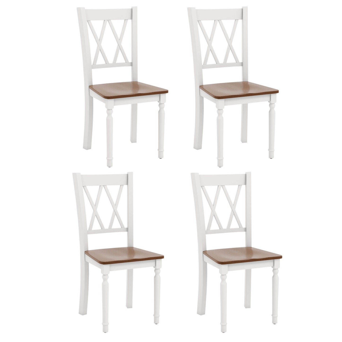 Set Of 4 Wooden Farmhouse Kitchen Chairs, Walnut