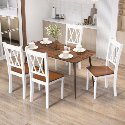Set of 4 Wooden Farmhouse Kitchen Chairs with Rubber Wood Seat, Walnut Dining Chairs at Gallery Canada
