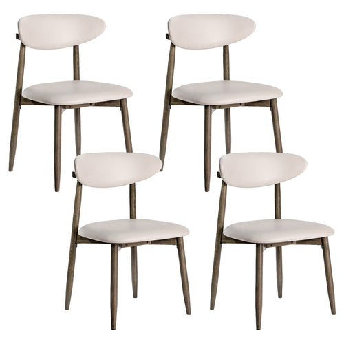 Set of 4 Wooden Dining Chairs, Curved Backrest, Beige