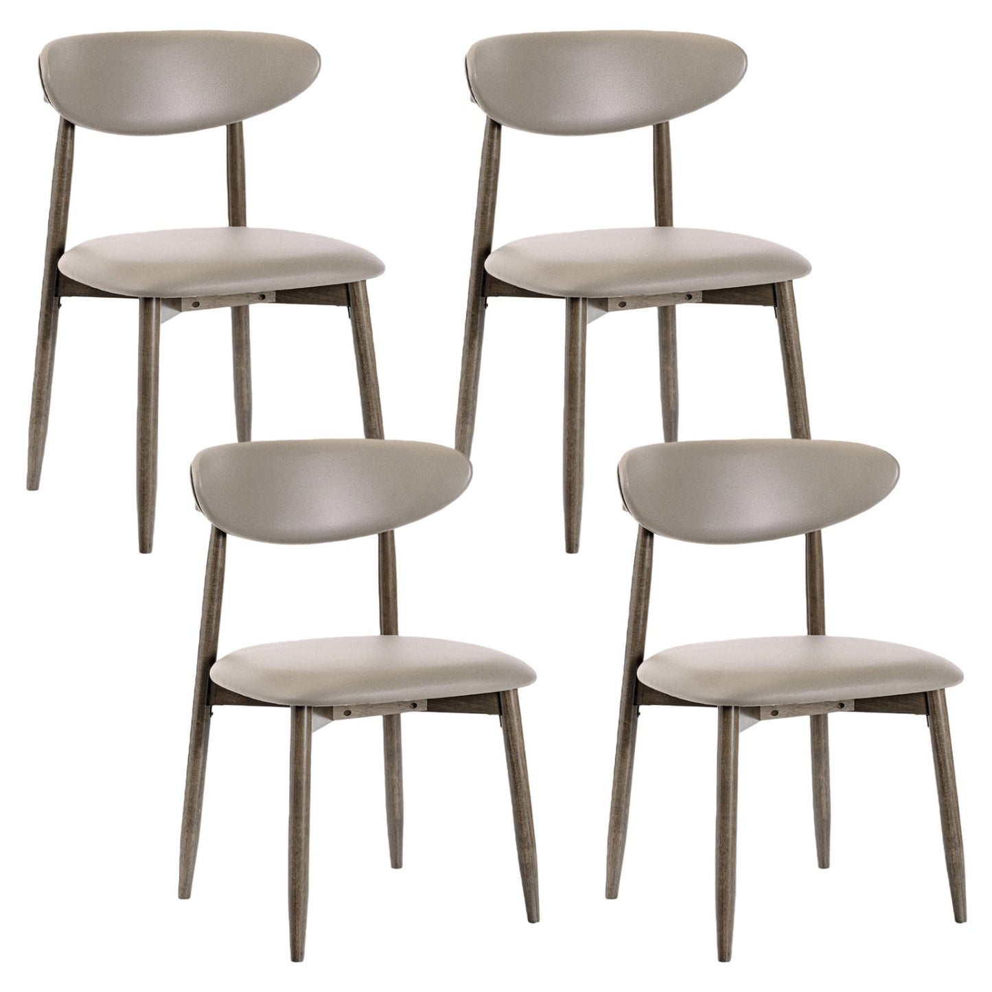 Set of 4 Wooden Dining Chairs with Curved Backrest, Gray