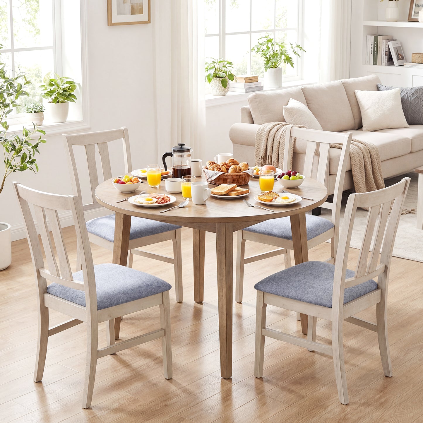Set of 4 Wooden Upholstered Dining Chairs, High Curved Back, Gray Dining Chairs at Gallery Canada