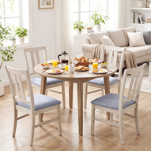 Set of 4 Wooden Upholstered Dining Chairs, High Curved Back, Gray