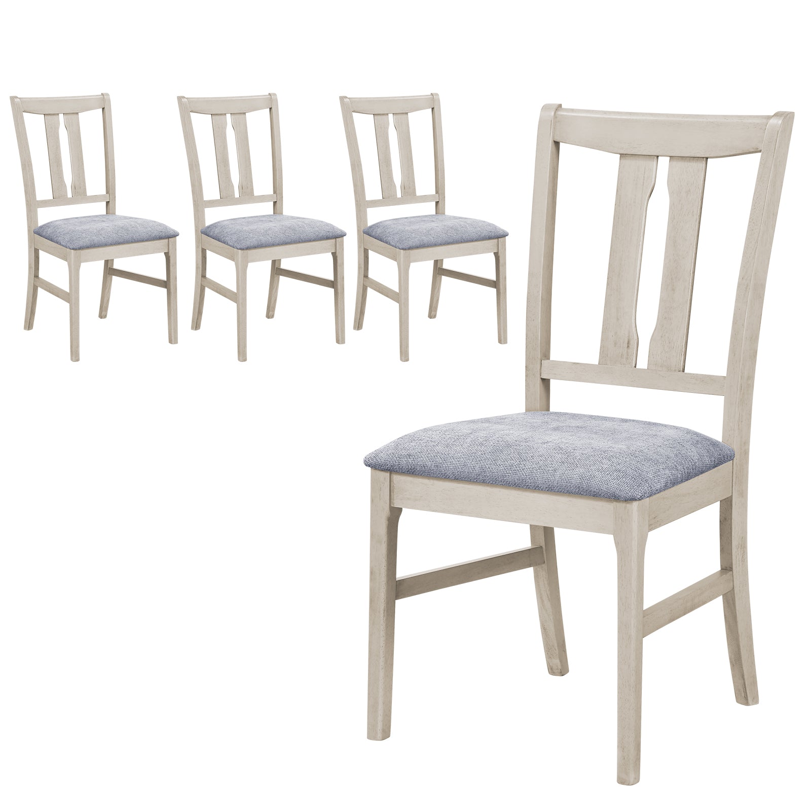 Set of 4 Wooden Upholstered Dining Chairs, High Curved Back, Gray Dining Chairs Gray at Gallery Canada