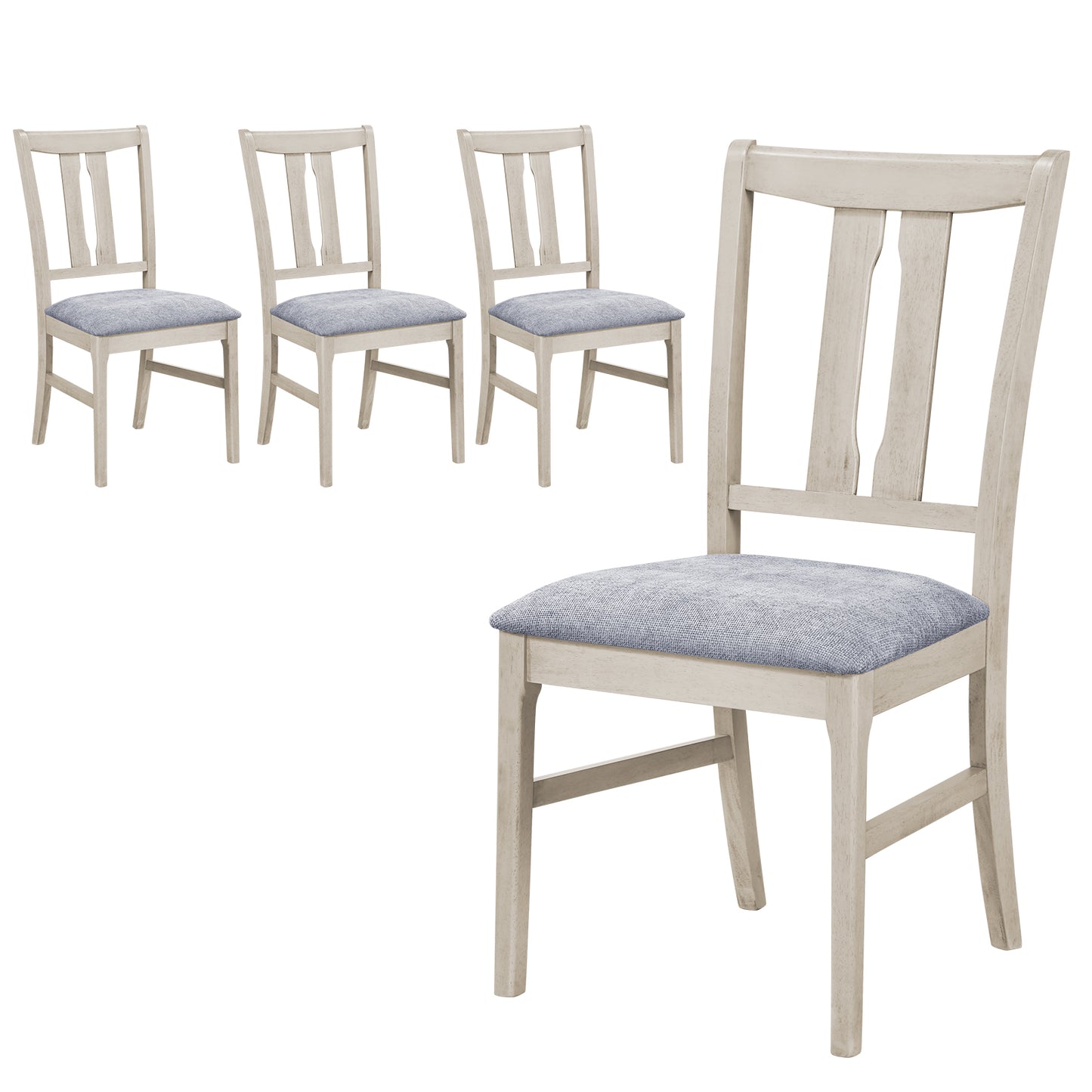 Set of 4 Wooden Upholstered Dining Chairs, High Curved Back, Gray Dining Chairs Gray at Gallery Canada