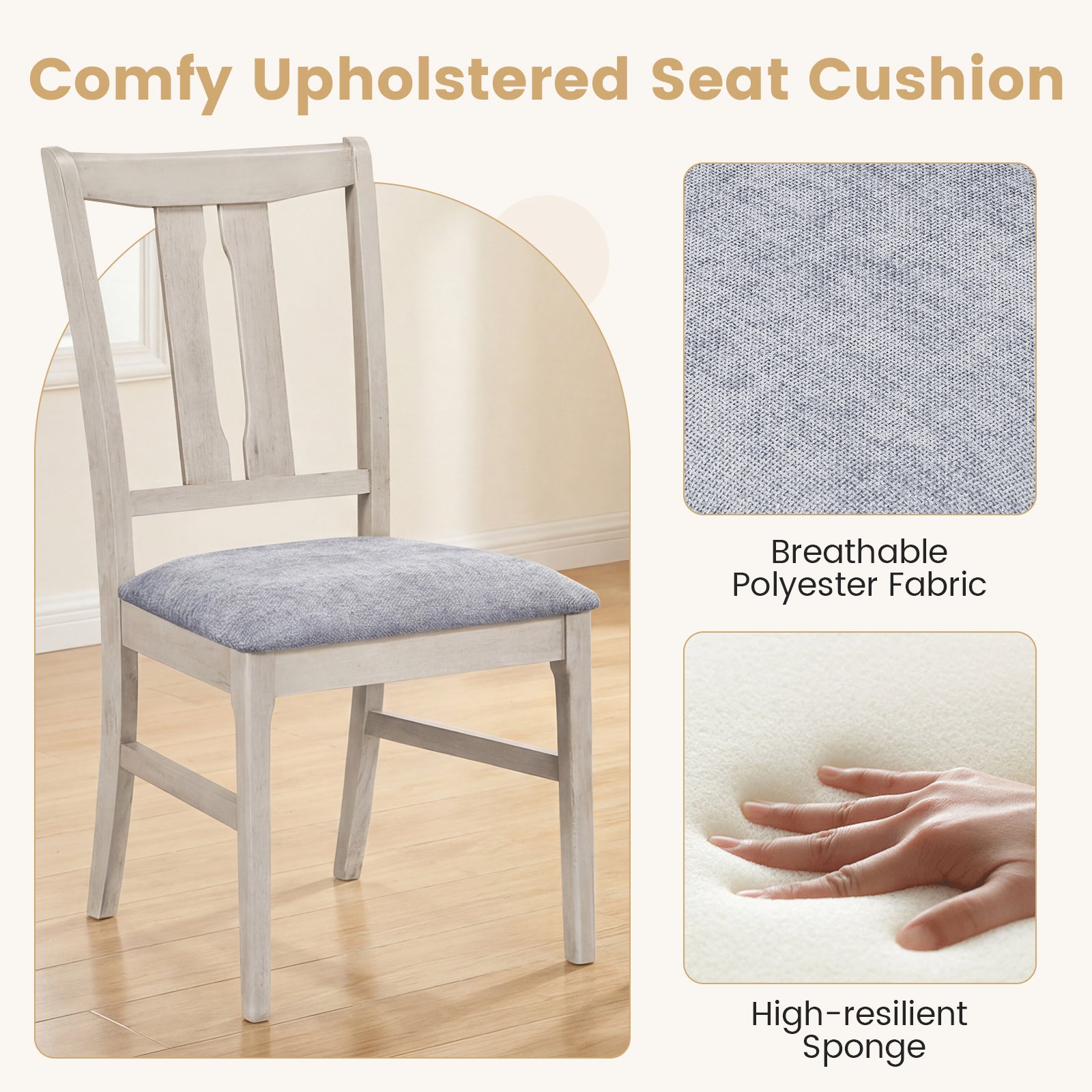 Set of 4 Wooden Upholstered Dining Chairs, High Curved Back, Gray Dining Chairs at Gallery Canada