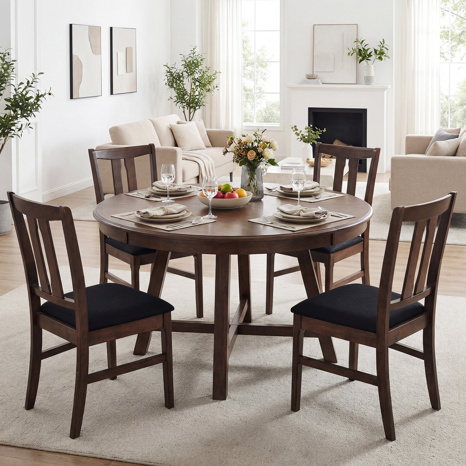 Set Of 4 Wooden Upholstered Dining Chairs, High Curved Back, Walnut Dining Chairs at Gallery Canada