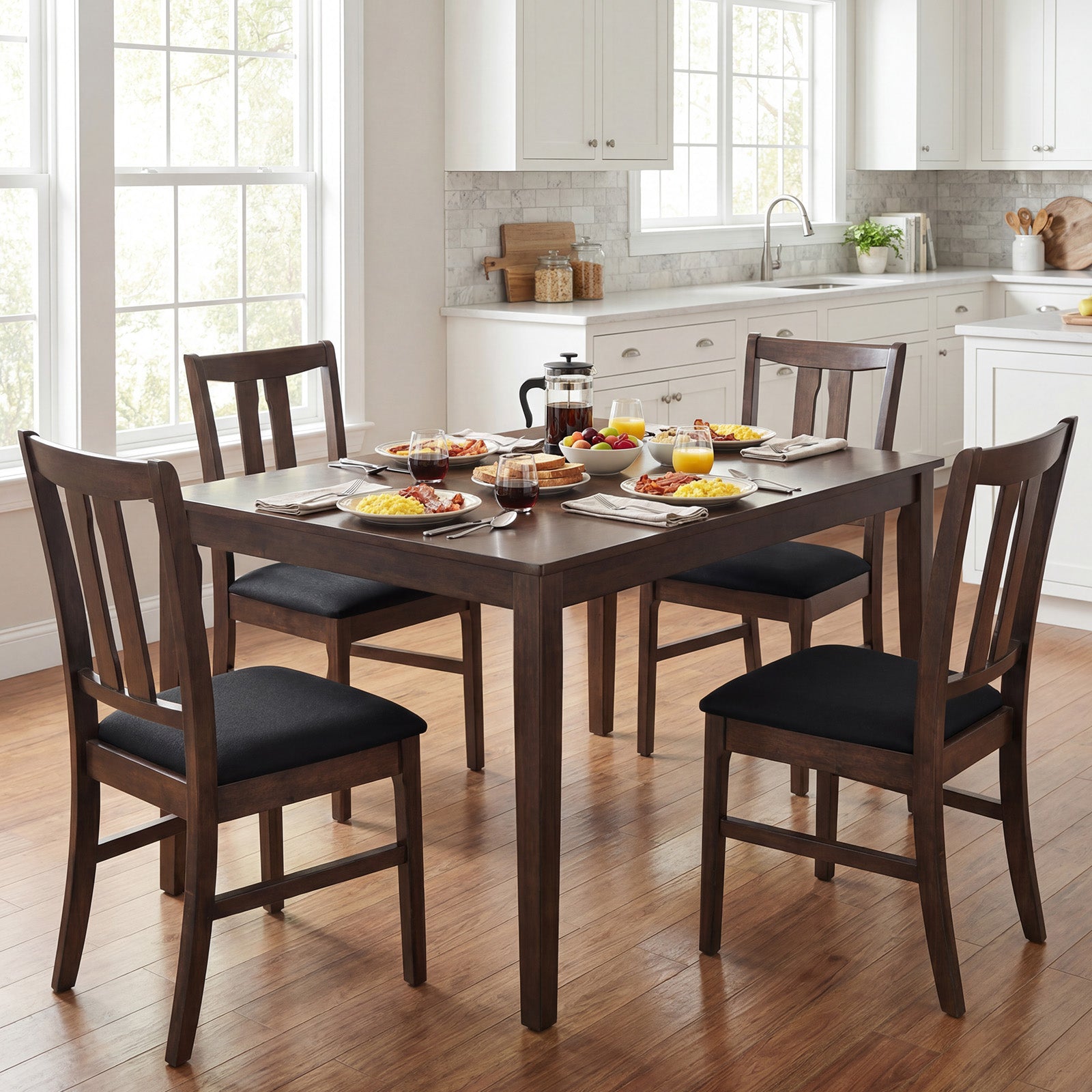 Set Of 4 Wooden Upholstered Dining Chairs, High Curved Back, Walnut Dining Chairs at Gallery Canada