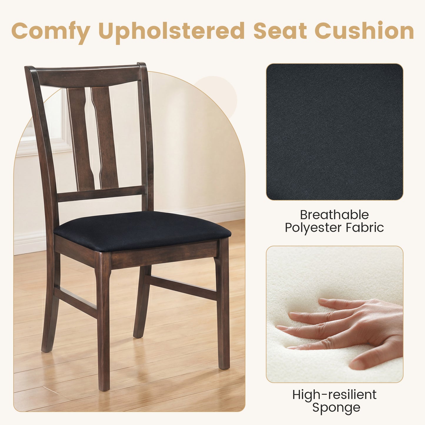 Set Of 4 Wooden Upholstered Dining Chairs, High Curved Back, Walnut Dining Chairs at Gallery Canada