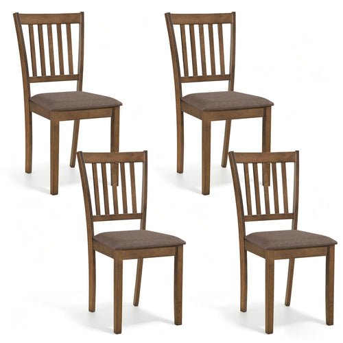 Set Of 4 Wooden Upholstered Dining Chairs, Brown