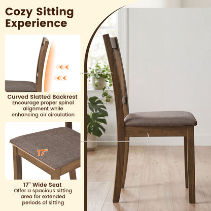 Set Of 4 Wooden Upholstered Dining Chairs, Brown