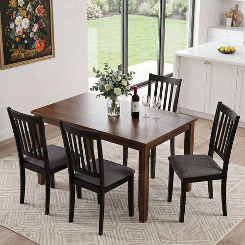 Set Of 4 Wooden Upholstered Dining Chairs, Black