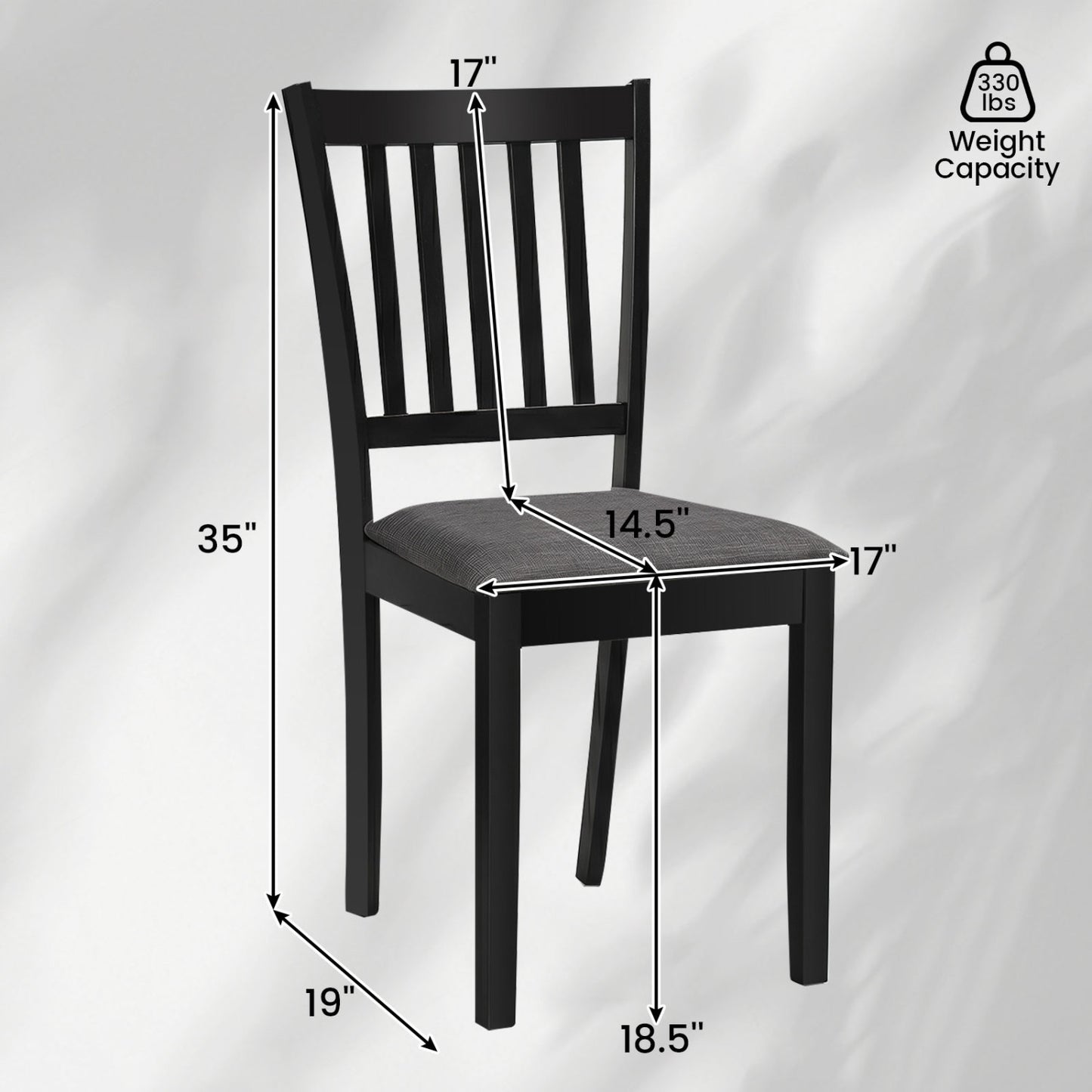 Set Of 4 Wooden Upholstered Dining Chairs, Black