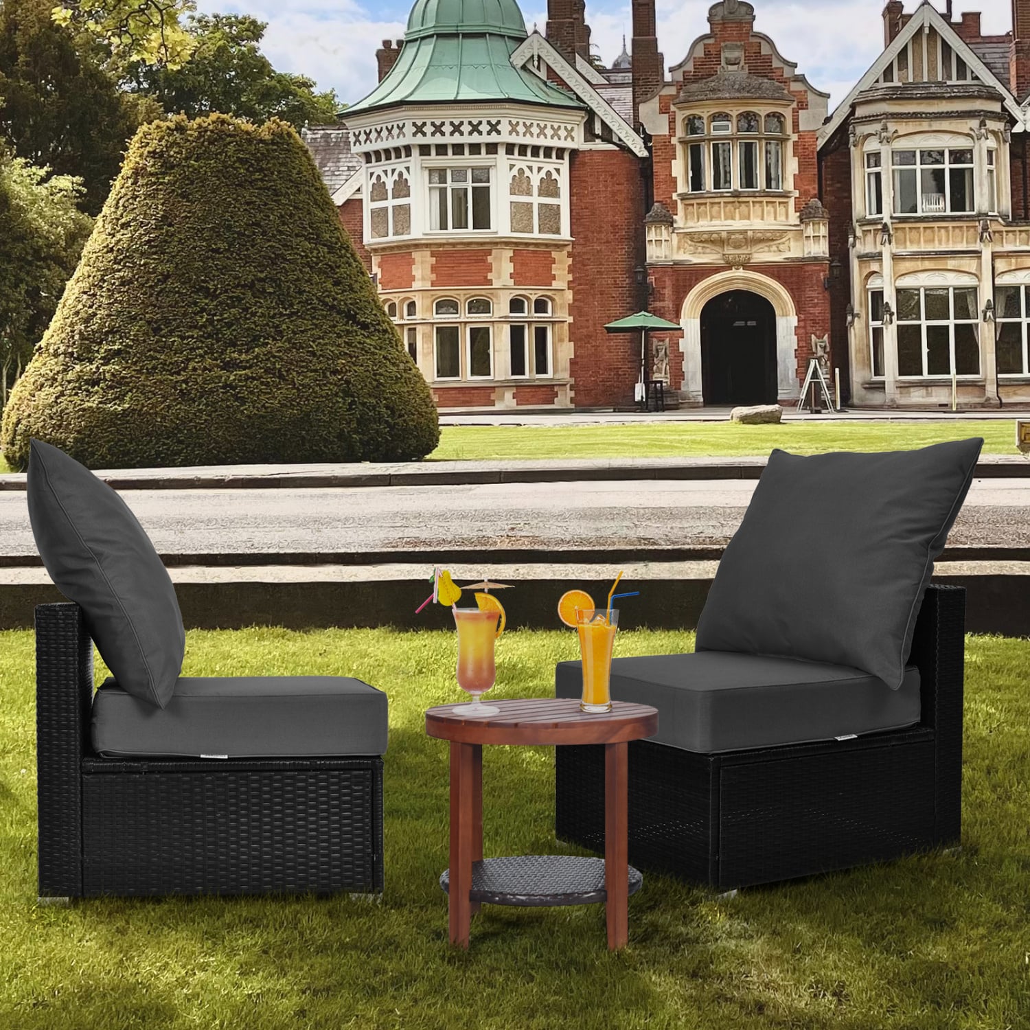 Set of 6 Deep Seat Chair Cushion Pads Set with Rope Belts for Indoor and Outdoor, Gray Outdoor Furniture Accessories at Gallery Canada