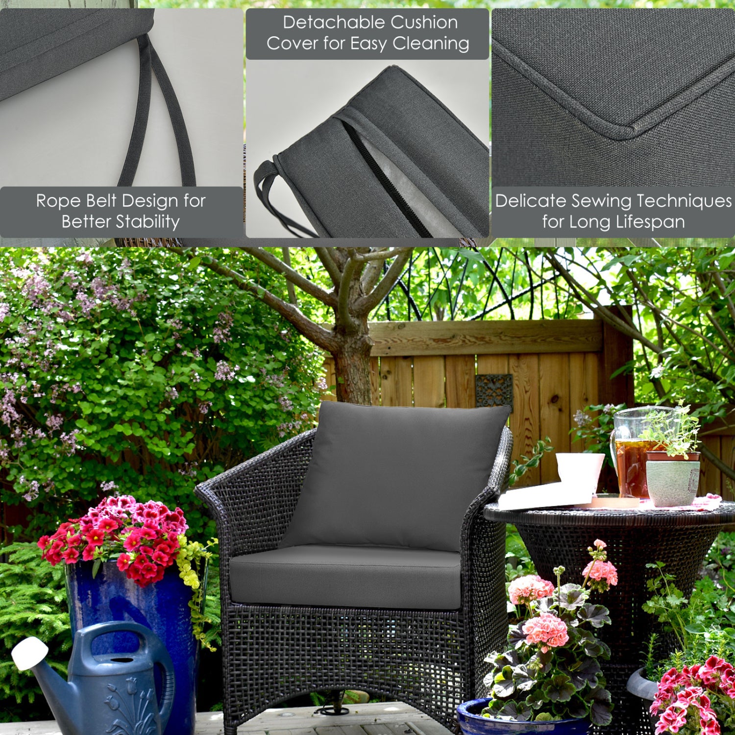 Set of 6 Deep Seat Chair Cushion Pads Set with Rope Belts for Indoor and Outdoor, Gray Outdoor Furniture Accessories at Gallery Canada