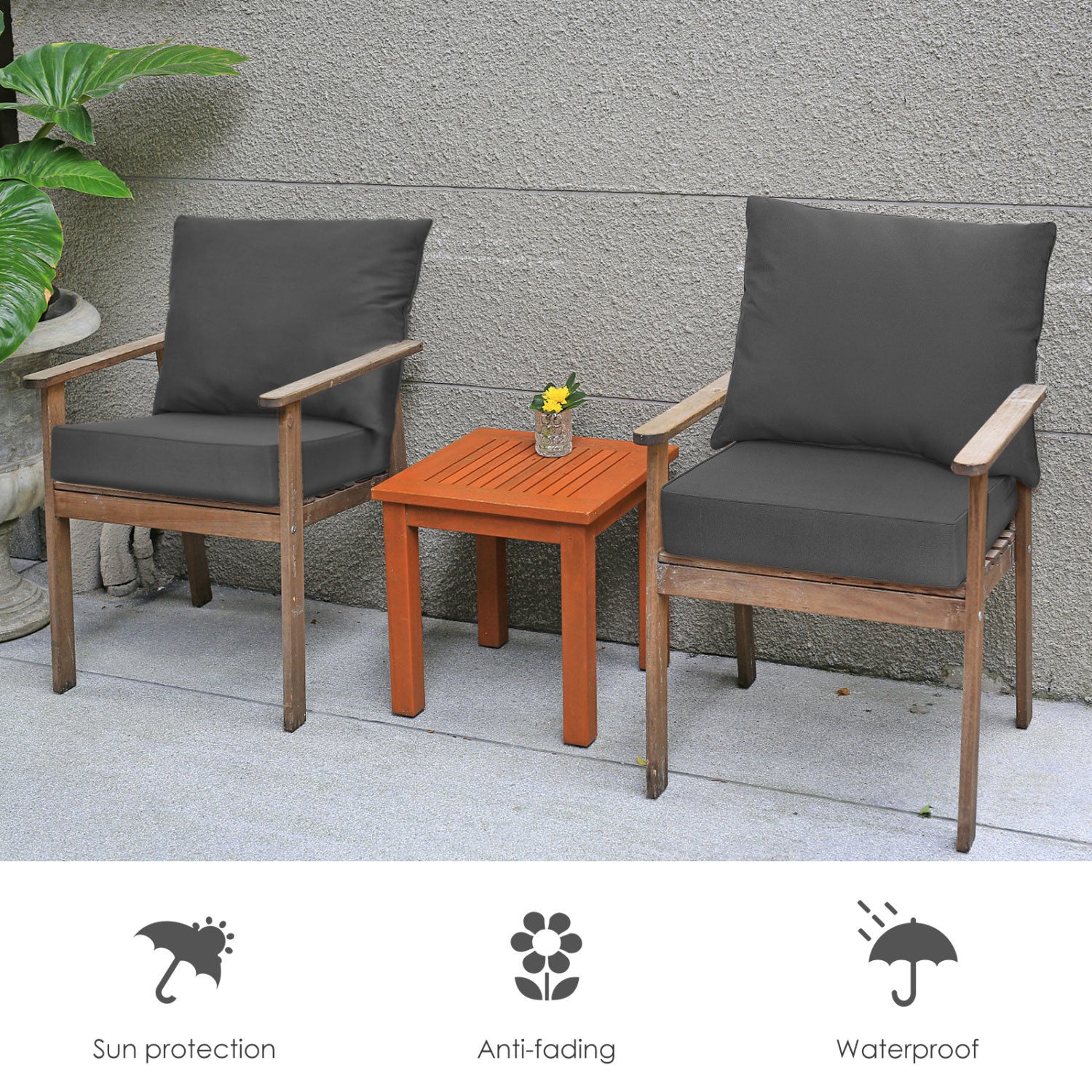 Set of 6 Deep Seat Chair Cushion Pads Set with Rope Belts for Indoor and Outdoor, Gray Outdoor Furniture Accessories at Gallery Canada