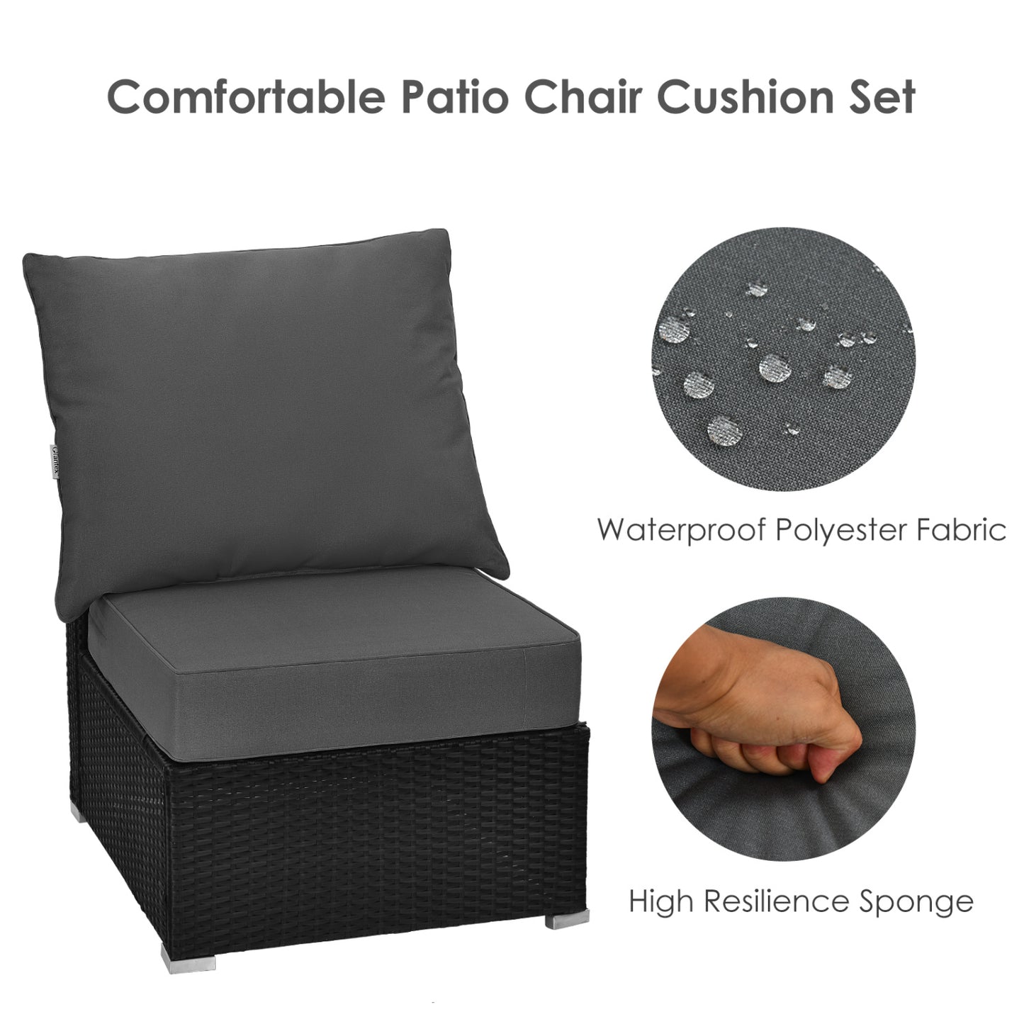 Set of 6 Deep Seat Chair Cushion Pads Set with Rope Belts for Indoor and Outdoor, Gray Outdoor Furniture Accessories at Gallery Canada