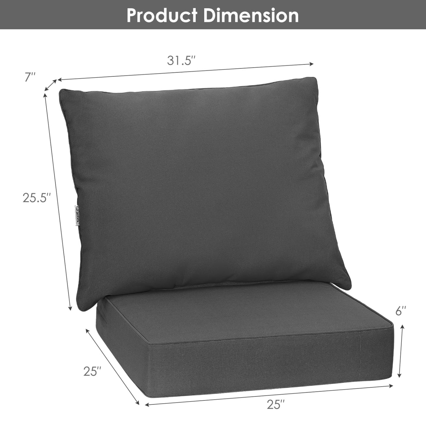 Set of 6 Deep Seat Chair Cushion Pads Set with Rope Belts for Indoor and Outdoor, Gray Outdoor Furniture Accessories at Gallery Canada